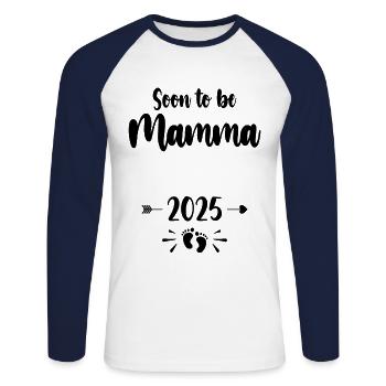 Mamma Soon To Be Mom 2025 Mother Pregnant Kids Mot - Unisex Long Sleeve Baseball T-Shirt - white/navy - Front - Nik (191cm)