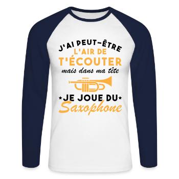 Dans Ma Tête Je Joue Du Saxophone Musicien Drôle - T-shirt baseball manches longues Homme - blanc/marine - Devant - Nik (191cm)