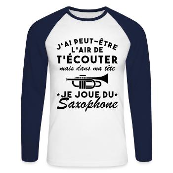 Dans Ma Tête Je Joue Du Saxophone Musicien Drôle - T-shirt baseball manches longues Homme - blanc/marine - Devant - Nik (191cm)