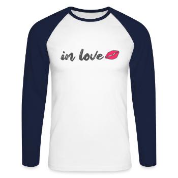 In love, In love - Unisex Long Sleeve Baseball T-Shirt - white/navy - Front - Nik (191cm)