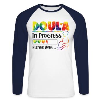 Doula Travailleuse à la naissance Doula étudiante - T-shirt baseball manches longues Homme - blanc/marine - Devant - Nik (191cm)