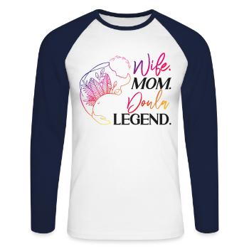Doula accoucheuse maman femme. Maman. - T-shirt baseball manches longues Homme - blanc/marine - Devant - Nik (191cm)