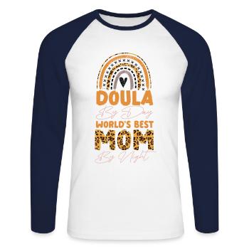 Doula Birth Worker Doula By Day - Unisex Long Sleeve Baseball T-Shirt - white/navy - Front - Nik (191cm)