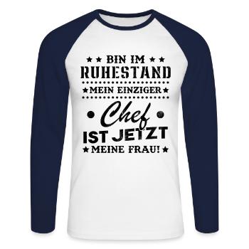 Ich bin im Ruhestand Rentner 2024 2025 2026 - Unisex Baseballshirt langarm - Weiß/Navy - Vorne - Nik (191cm)