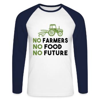Démo de l’agriculteur Pas d’agriculteurs Pas de nourriture Pas d’avenir Agriculteur - T-shirt baseball manches longues Homme - blanc/marine - Devant - Nik (191cm)