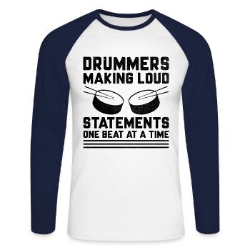 Drum Corps Marching Band Drum Corp Music Percussio - Unisex Long Sleeve Baseball T-Shirt - white/navy - Front - Nik (191cm)