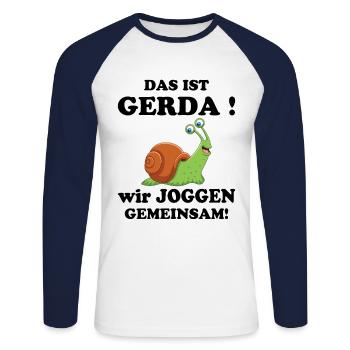 C’est Gerda Nous faisons du jogging ensemble Running Slow - T-shirt baseball manches longues Homme - blanc/marine - Devant - Nik (191cm)