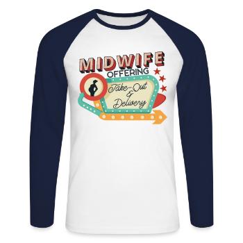 Nurse Midwife Birth Worker Midwife - Unisex Long Sleeve Baseball T-Shirt - white/navy - Front - Nik (191cm)