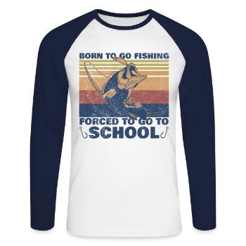 Angeln Né pour aller à la pêche Forcé d’aller à l’école - T-shirt baseball manches longues Homme - blanc/marine - Devant - Nik (191cm)