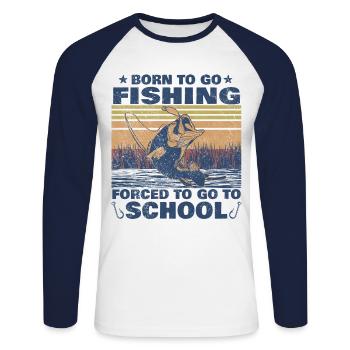 Angeln Né pour aller à la pêche Forcé d’aller à l’école - T-shirt baseball manches longues Homme - blanc/marine - Devant - Nik (191cm)