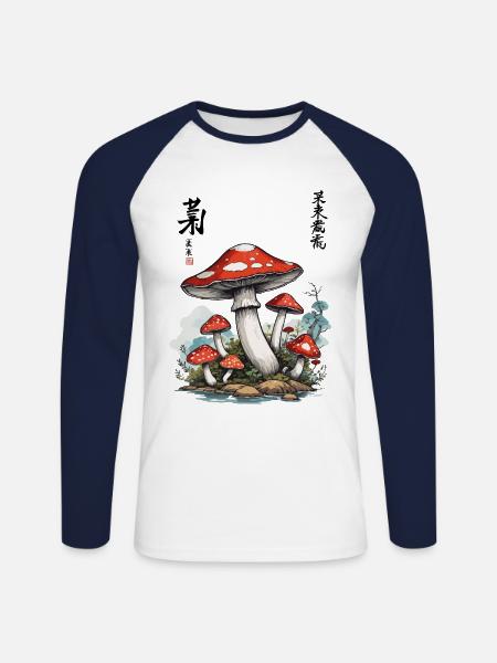 Japanische Pilze Vintage Aesthetic Cottagecore - Unisex Baseballshirt langarm - Weiß/Navy