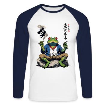Yokai Frog Ukiyo-E Tokyo Streetwear Art - Unisex Long Sleeve Baseball T-Shirt - white/navy - Front - Nik (191cm)
