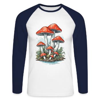 Retro Toadstool Vintage Mushrooms Cottagecore Design - Unisex Long Sleeve Baseball T-Shirt - white/navy - Front - Nik (191cm)