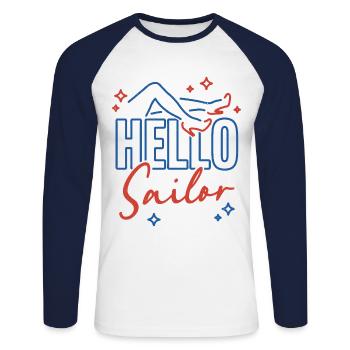 Bonjour Sailor - T-shirt baseball manches longues Homme - blanc/marine - Devant - Nik (191cm)