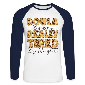 Doula Travailleuse à la naissance Doula par jour - T-shirt baseball manches longues Homme - blanc/marine - Devant - Nik (191cm)