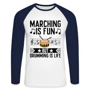 Drum Corps Marching Band Drum Corp Music Percussio - Unisex Long Sleeve Baseball T-Shirt - white/navy - Front - Nik (191cm)