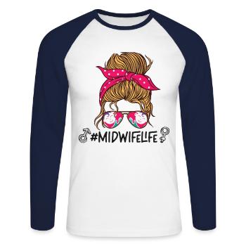 Nurse Midwife Birth Worker - Unisex Baseballshirt langarm - Weiß/Navy - Vorne - Nik (191cm)