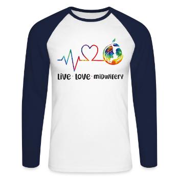 Nurse Midwife Birth Worker Live - Unisex Baseballshirt langarm - Weiß/Navy - Vorne - Nik (191cm)