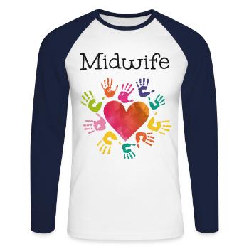 Infirmière Sage-femme Accoucheuse Coeur - T-shirt baseball manches longues Homme - blanc/marine - Devant - Nik (191cm)