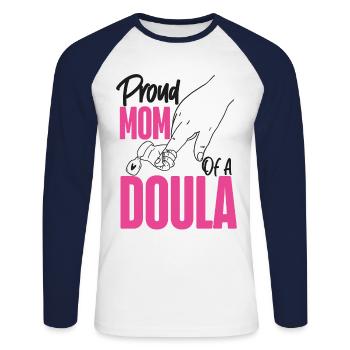 Doula Travailleuse à la naissance Maman Fière Maman - T-shirt baseball manches longues Homme - blanc/marine - Devant - Nik (191cm)