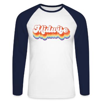 Nurse Midwife Birth Worker Retro - Unisex Baseballshirt langarm - Weiß/Navy - Vorne - Nik (191cm)