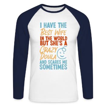 Doula Birth Worker Wife Husband I - Unisex Baseballshirt langarm - Weiß/Navy - Vorne - Nik (191cm)