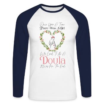 Doula Birth Worker Once Upon A - Unisex Long Sleeve Baseball T-Shirt - white/navy - Front - Nik (191cm)