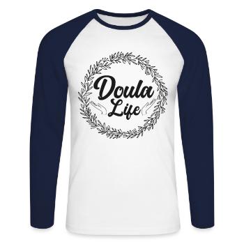 Doula Travailleuse à la naissance Doula fleur - T-shirt baseball manches longues Homme - blanc/marine - Devant - Nik (191cm)
