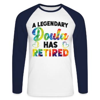Doula Naissance Travailleur Retraite A - T-shirt baseball manches longues Homme - blanc/marine - Devant - Nik (191cm)