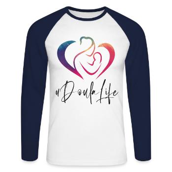 Doula Birth Worker Rainbow - Unisex Baseballshirt langarm - Weiß/Navy - Vorne - Nik (191cm)