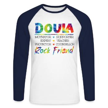 Doula Travailleuse à la naissance Doula Motivatrice - T-shirt baseball manches longues Homme - blanc/marine - Devant - Nik (191cm)