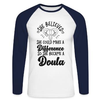 Doula Birth Worker She Believed - Unisex Baseballshirt langarm - Weiß/Navy - Vorne - Nik (191cm)