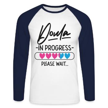 Doula Travailleuse à la naissance Doula étudiante - T-shirt baseball manches longues Homme - blanc/marine - Devant - Nik (191cm)