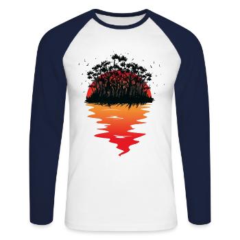 Caribbean, Island, Sun, Sunset, Vacation, Nature - Unisex Long Sleeve Baseball T-Shirt - white/navy - Front - Nik (191cm)