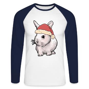 Père Noël Père Noël Lapin Lapin Noël - T-shirt baseball manches longues Homme - blanc/marine - Devant - Nik (191cm)