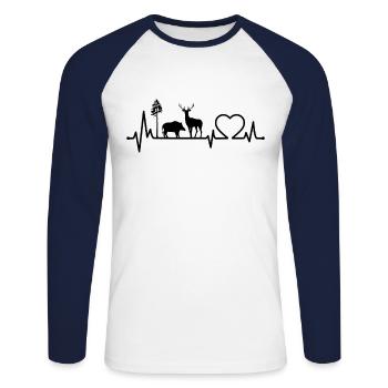 Chasseur Chasse Battement de cœur Sanglier Cerf - T-shirt baseball manches longues Homme - blanc/marine - Devant - Nik (191cm)