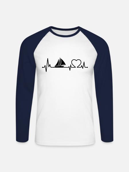 Sailing Heartbeat Boat Sailor - Unisex Long Sleeve Baseball T-Shirt - white/navy
