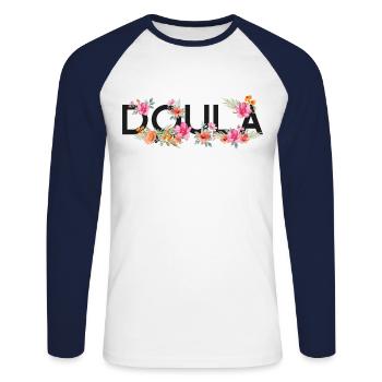 Doula Naissance Travailleur Fleur - T-shirt baseball manches longues Homme - blanc/marine - Devant - Nik (191cm)