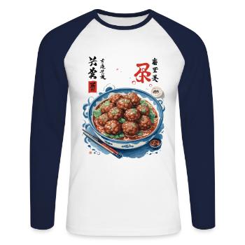 Soupe japonaise Ukiyo-e Food Art Meat Ramen - T-shirt baseball manches longues Homme - blanc/marine - Devant - Nik (191cm)