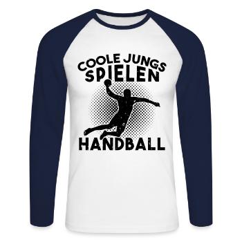 Des gars cool qui jouent au handball handball - T-shirt baseball manches longues Homme - blanc/marine - Devant - Nik (191cm)