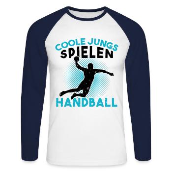 Des gars cool qui jouent au handball handball - T-shirt baseball manches longues Homme - blanc/marine - Devant - Nik (191cm)