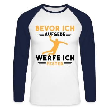 Handball Kinder Geschenke Handballer Zubehör - Unisex Baseballshirt langarm - Weiß/Navy - Vorne - Nik (191cm)