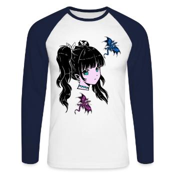 Fille Dragon Fantaisie Conte de fées Enfants Enfant Fable - T-shirt baseball manches longues Homme - blanc/marine - Devant - Nik (191cm)