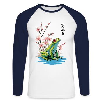 Vintage Ukiyo-E Frosch Japanische Retro Kunst - Unisex Baseballshirt langarm - Weiß/Navy - Vorne - Nik (191cm)