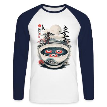 Soupe Occulte Japonaise Ukiyo-e Souls Ramen - T-shirt baseball manches longues Homme - blanc/marine - Devant - Nik (191cm)