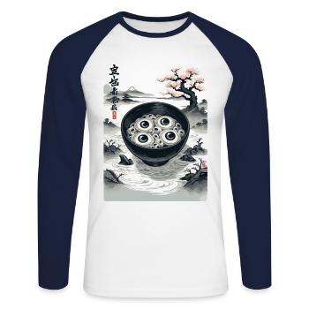 Globe oculaire Ramen Yokai Japon Ukiyo-e Art - T-shirt baseball manches longues Homme - blanc/marine - Devant - Nik (191cm)