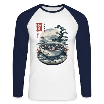 Yokai Ghosts Ukiyo-E Japan Halloween Art - Unisex Long Sleeve Baseball T-Shirt - white/navy - Front - Nik (191cm)
