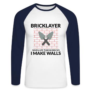 Bricklayer Wisdom: Turning Life's Bricks into Wall - Unisex Long Sleeve Baseball T-Shirt - white/navy - Front - Nik (191cm)