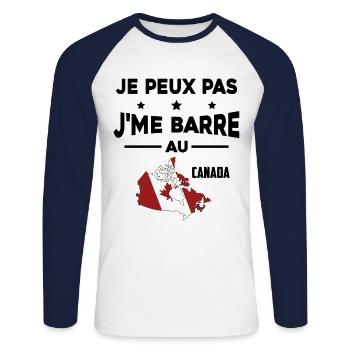 Je peux pas J'me Barre au canada - T-shirt baseball manches longues Homme - blanc/marine - Devant - Nik (191cm)