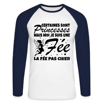 Certaines Sont Princesses Mais Moi Je Suis Une Fee - T-shirt baseball manches longues Homme - blanc/marine - Devant - Nik (191cm)